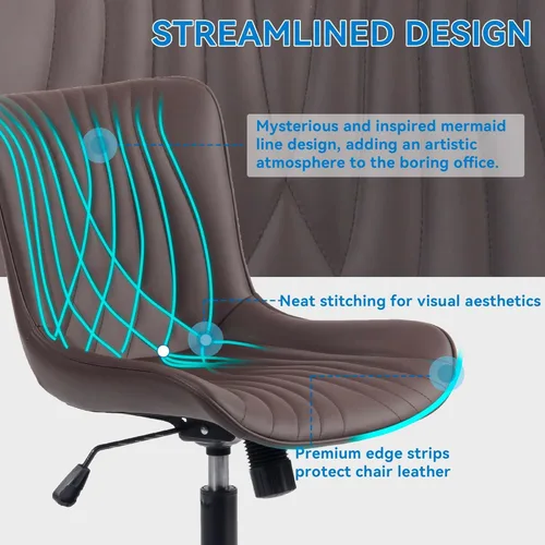 Miniatura 6 de YOUNIKE Silla de oficina marrón, silla de escritorio sin brazos con ruedas, sillas de tareas de oficina en casa, moderna silla mecedora giratoria