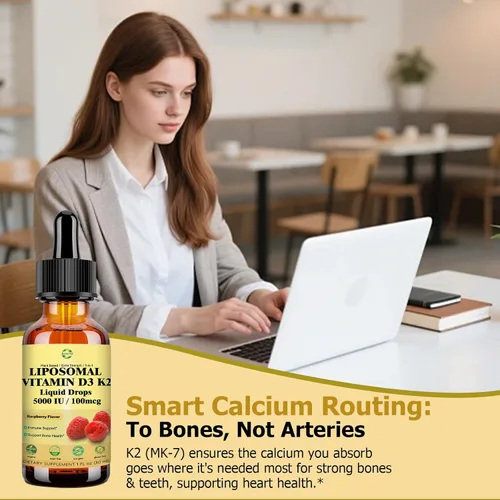 Miniatura 5 de Gotas líquidas de vitamina D3 K2 con calcio y magnesio omega3, alta potencia 5 en 1 D3 K2 vitamina 5000 UI Suplemento para la salud ósea, dientes