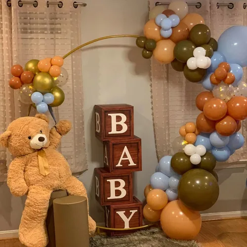 Miniatura 2 de BabyWood Cajas de grano marrón – Juego de regalo para bebé de 4 piezas con letras, tema de oso de peluche, decoración de fiesta de revelación