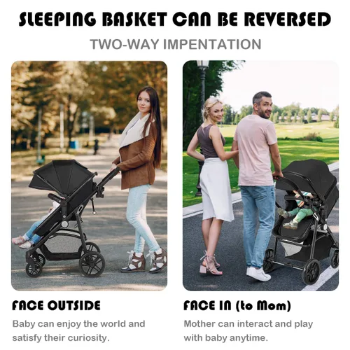 Miniatura 2 de Baby Joy - Cochecito de bebé, 2 en 1 convertible para cochecito de bebé, cochecito con cubierta para pies, soporte para tazas, gran espacio de Negro