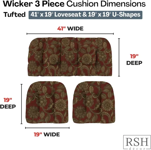 Miniatura 82 de RSH DECOR: Sunbrella 3-Piece Tufted Wicker Cushion Set 44" x 22" & 22" x 22" Outdoor Loveseat & U-Shaped Seat Cushions Crafted with