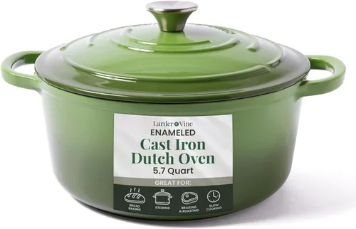 Miniatura 16 de Larder & Vine Olla holandesa de hierro fundido esmaltado de 8 cuartos con tapa, para hornear pan, compatible con todas las placas de cocción y apta