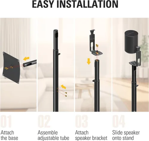 Miniatura 6 de Mounting Dream Soporte de altavoz para Sonos Era 100, One, One SL, Play:1, altura ajustable 32.5 "- 42", soporte de altavoz de sonido envolvente