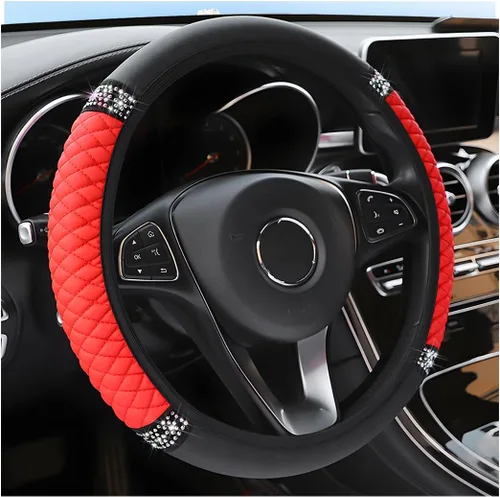 Miniatura 9 de Osilly Funda brillante para volante de automóvil, 15 pulgadas, con diamantes de imitación brillantes, piel suave, protector elástico, para mujeres
