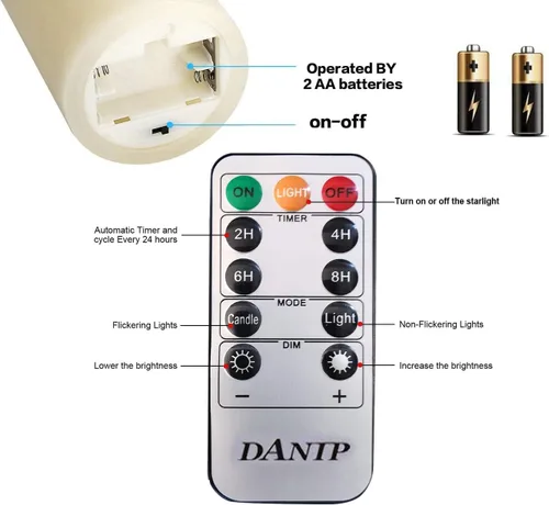 Miniatura 6 de DANIP Vela LED blanca sin llama con cadena de luz de estrella incrustada, vela LED de tres piezas, con control remoto de 11 teclas, función