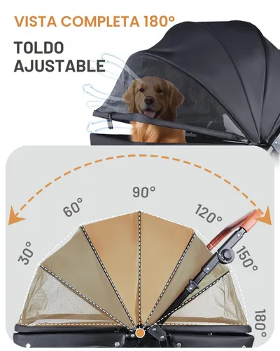 Miniatura 4 de Cochecito para perros grandes y medianos (hasta 66 libras), cochecito para mascotas para 2 perros pequeños con asa y toldo ajustables, sombrillas