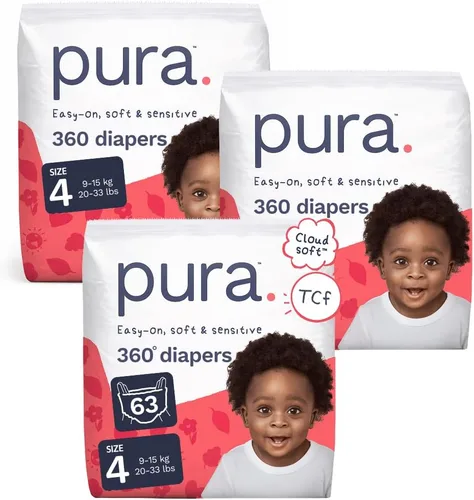 Pura Pantalones de pañales de 360° talla 4 (20-33 libras) 63 veces elásticos para la noche, protección contra fugas de 12 horas durante la noche,