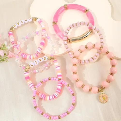 Miniatura 5 de Bohemian Colorful Beaded Bracelets for Women Boho Stackable Natural Stone Letter Clay Glass Beads Stretch Bracelet Set with Charm, Cute Rainbow