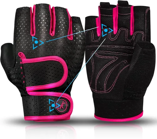 Guantes de entrenamiento MOREOK con acolchado para levantamiento de pesas para hombres/mujeres, [Gel de 3MM] guantes sin dedos de agarre para Rosa