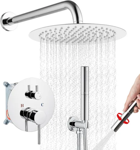 Miniatura 12 de Airuida Accesorios de ducha de 2 funciones, juego de grifo de ducha montado en la pared para baño, ducha de mano de latón de alta presión con cromo