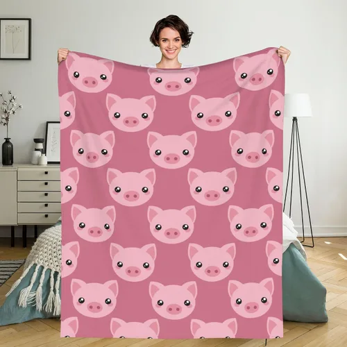 Bonita manta de cerdo de dibujos animados, manta de viaje ligera suave y cálida para dormitorio, sala de estar, sofá, cama, oficina, 60 x 50 pulgadas