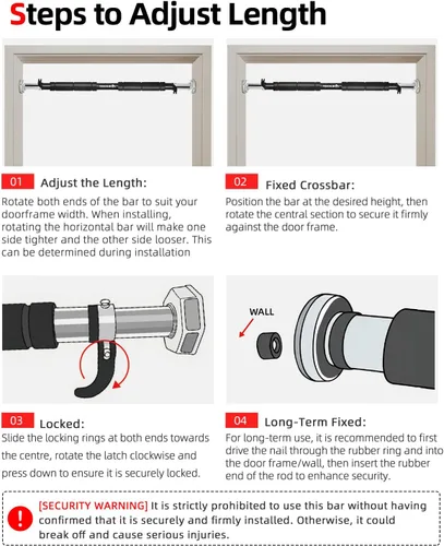 Miniatura 5 de Abahub Doorway Pull-Up Bar with Safety Lock, Home Use Heavy-Duty Door Frame Pull-Up Bar for Upper Body Workout, Adjustable Strength Training