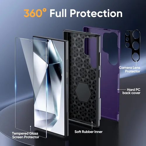 Miniatura 2 de Diaclara Funda diseñada para Samsung Galaxy S24 de 6.2 pulgadas, protector de pantalla de vidrio templado + protector de cámara a prueba de golpes