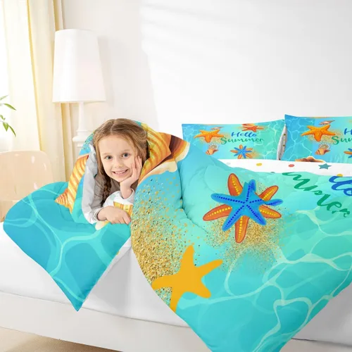 Miniatura 6 de Erosebridal Juego de ropa de cama de playa tamaño individual, lindo juego de edredón con temática de playa para niños y niñas, edredón