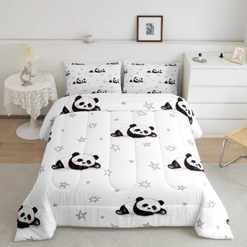 Feelyou Juego de edredón de panda de dibujos animados para niños, edredón de animales lindos para niños y niñas, juego de ropa de cama kawaii panda