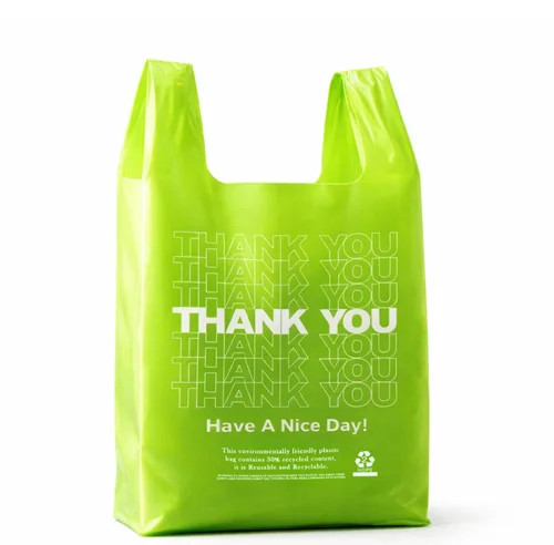 YoYoRain 100 unidades de bolsas de camiseta “Gracias” – Bolsas de plástico verdes para compras con asas, para venta al por menor, abarrotes,