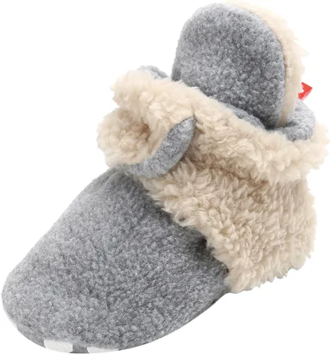 EnJoCho Pantuflas de forro polar para niñas recién nacidas y niños con suela suave antideslizantes para primeros caminos gris 12-18 meses