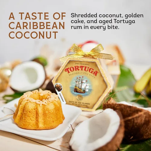 Miniatura 3 de Tortuga - Pastel de ron caribeño, sabor a coco, 16 onzas, el regalo gourmet prémium ideal para cestas de regalo, fiestas, festividades y cumpleaños