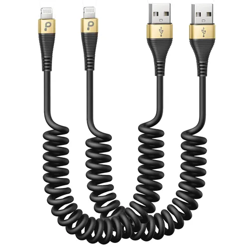 Miniatura 13 de Cable de carga para iPhone para automóvil de 3 pies, paquete de 2 cables Lightning enrollados, [certificado Apple MFi] cable de carga retráctil