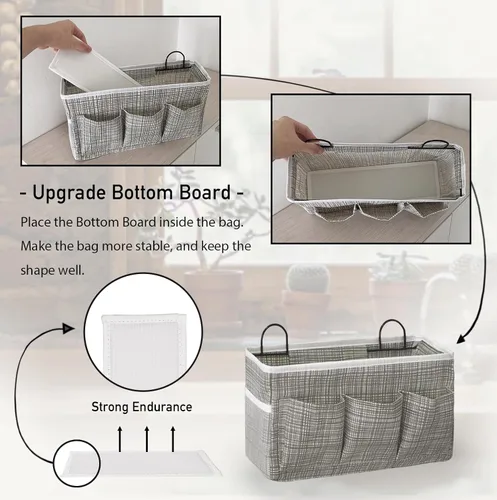 Miniatura 3 de Kanrichu 2 piezas, bolsa organizadora grande de 3 bolsillos para colgar en la pared, con tela de lino, cestas de almacenamiento para colgar