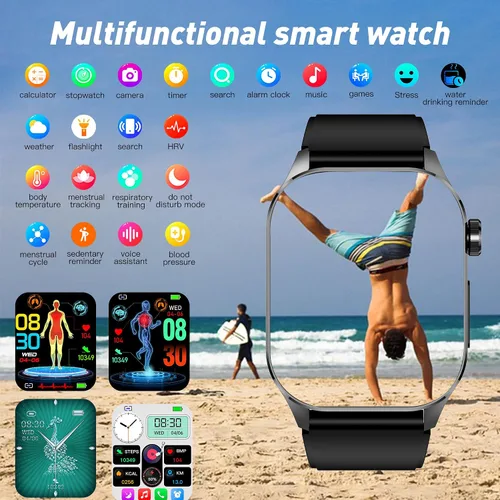 Miniatura 3 de Reloj inteligente para hombres y mujeres, pantalla AMOLED a color de 2.04 pulgadas, frecuencia cardíaca 24/7, oxígeno en sangre, presión arterial