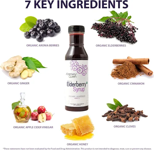 Miniatura 3 de Elderberry Queen Jarabe de Saúco Orgánico 12 Fl Oz - Fórmula de Apoyo Inmunológico con Sambucus Black Elderberry y Aronia Berry - Jarabe de Saúco
