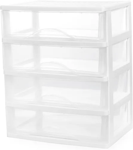 Miniatura 7 de BYCY Almacenamiento apilable de plástico con 3 cajones, organizador de maquillaje de baño blanco con cajones anchos transparentes, organizador