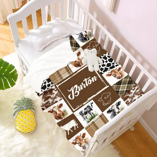 Miniatura 5 de Manta de bebé personalizada con estampado de vaca, nombre personalizado, manta de cumpleaños para recién nacido, manta de recepción para niño