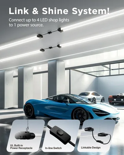 Miniatura 3 de Sunco 10 paquete de lámparas LED para taller/garaje, luz negra para tienda de 4 pies, lámparas de utilidad enchufables y enlazables, 260W=40W, 5000K