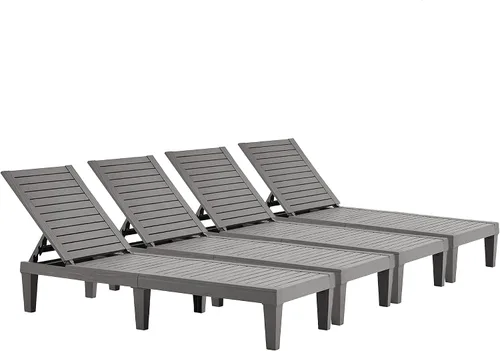 HOOYEAH Tumbona para exteriores, 4 piezas, silla de piscina ajustable con respaldo de 5 posiciones, tumbonas impermeables, silla duradera para Gris
