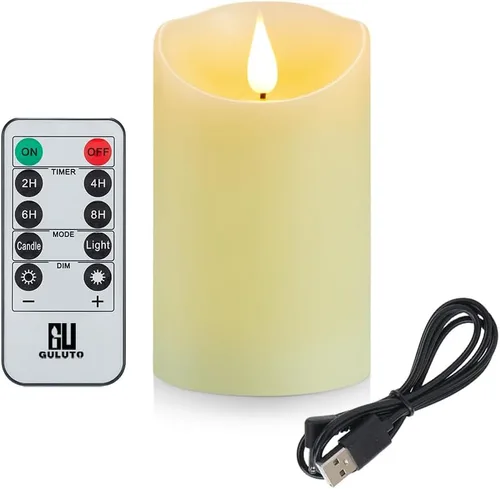Velas parpadeantes sin llama con batería recargable, velas electrónicas con control remoto y temporizador, velas de pilar LED con mecha de cera