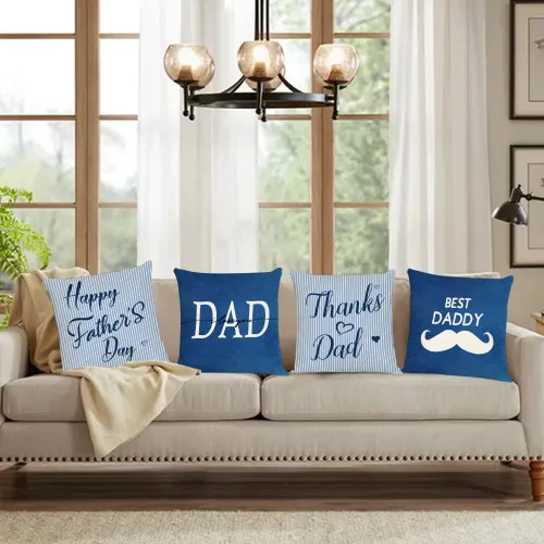 Miniatura 5 de YeeJu Juego de 4 fundas de almohada para el Día del Padre de 16 x 16 pulgadas, fundas de almohada con texto en inglés "I Love Dad", fundas