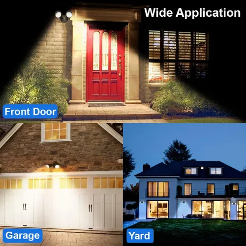 Miniatura 8 de Luz de Inundación LED Negra de 2 Luces Tipo Bala - 3000K Cabezal Doble Ajustable Cableado Directo Luz de Seguridad Exterior, Luz Focal Impermeable