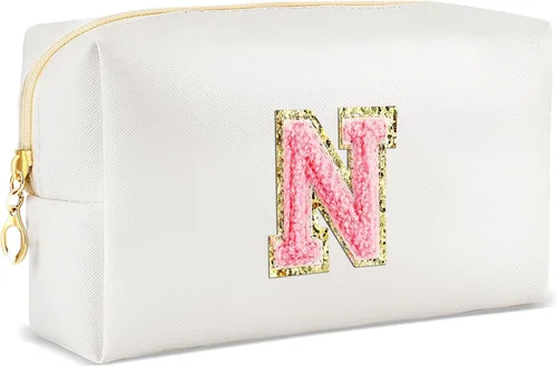 Miniatura 85 de URSKYTOUS Regalos para niñas, bolsa de maquillaje con inicial, bolsa de cosméticos personalizada con cremallera, bonita bolsa de aseo de viaje, Azul