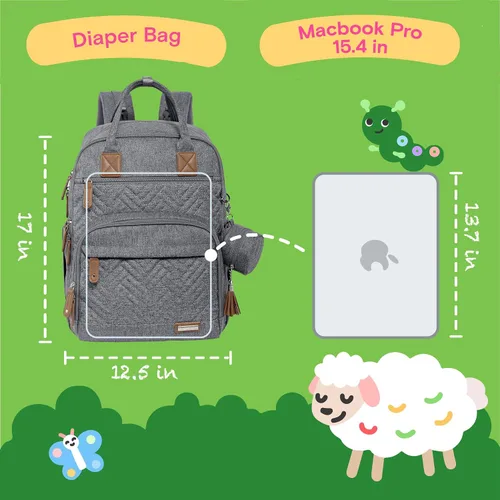 Miniatura 6 de iniuniu Mochila para pañales, kit 4 en 1, bolsas de bebé unisex grandes para niños y niñas, mochila de viaje impermeable con bolsa para pañales Gris