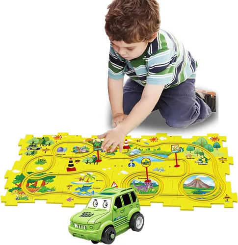 Miniatura 12 de Regalo de cumpleaños para niño de 4 años, Set de pista de autos de carreras con rompecabezas para niños, Set de pista de autos Puzzle Racer