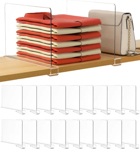 Miniatura 44 de HBlife 12 piezas de divisores de estante de acrílico transparente, organizador vertical de bolsos para armario, perfecto para suéteres, camisas