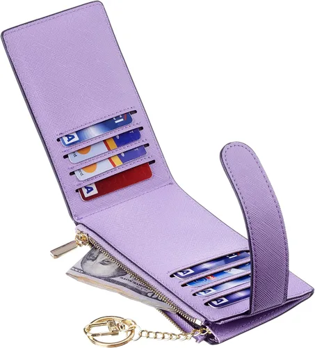 Miniatura 7 de Chelmon Billetera delgada con bloqueo RFID para mujer, con bolsillo con cremallera, Púrpura claro, Minimalista