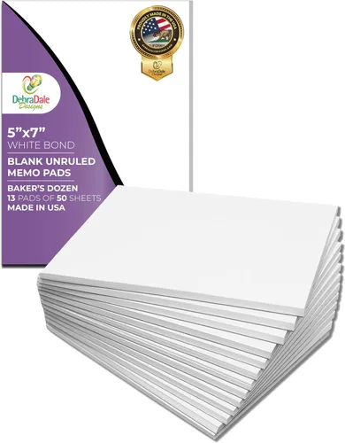 Debra Dale Designs - Bloc de notas blanco de 5 × 7 – 13 blocs de notas sin rayas con respaldo de aglomerado – Bloc de notas duradero para el trabajo