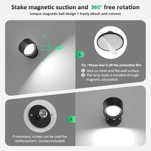 Miniatura 6 de Lightbiz Luces LED Montadas en Pared 3 Piezas con Control Remoto, Lámpara de Apliques de Pared Batería Recargable de 3000mAh Operada por Batería, 3