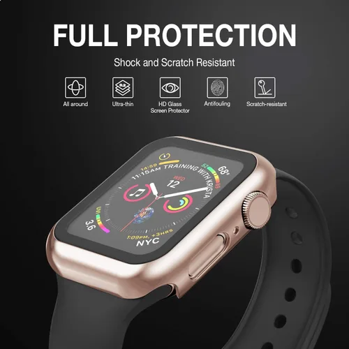 Miniatura 2 de Funda compatible con Apple Watch de 1 1⁄2 pulgadas (38 mm), Series 3/2/1, con protector de pantalla de vidrio templado incorporado, carcasa Oro rosa