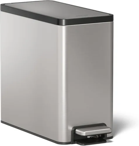 Kohler 20957-ST Baño, Cubo de basura pequeño de 2.5 galones con tapa de cierre silencioso y pedal de pie sin manos, acero inoxidable