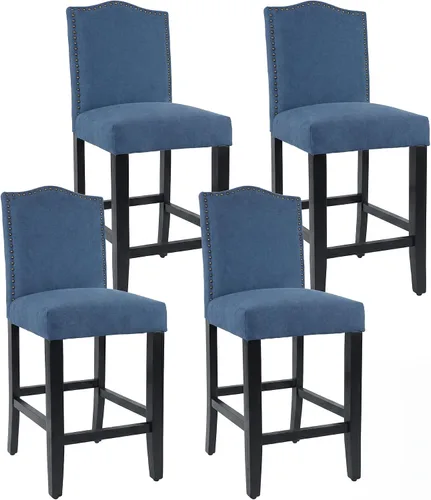 Miniatura 18 de LSSPAID Juego de 2 taburetes de bar, de 28.5 pulgadas, modernos tapizados de tela, taburetes de bar con respaldo de cabeza de clavo y patas de Beige