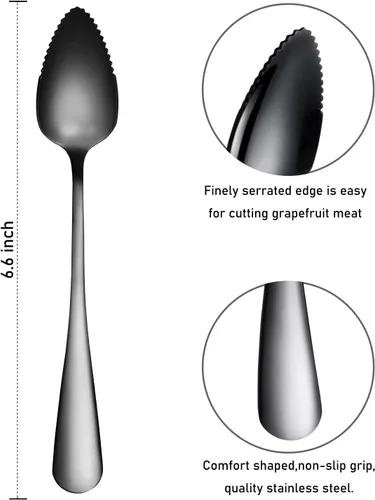 Miniatura 5 de 5 piezas de cucharas para pomelo, juego de utensilios de cuchara para pomelo de acero inoxidable, borde dentado y mango de calibre grueso