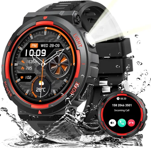 Relojes inteligentes militares para hombres (respuesta/hacer llamadas) con linterna LED 3ATM resistente al agua reloj inteligente con más de 100
