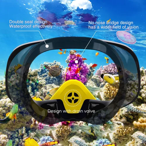 Miniatura 5 de Máscara de buceo con válvula de drenaje de visión amplia, adecuada para adultos, buceo, buceo libre y esnórquel