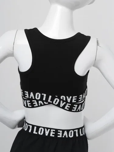 Miniatura 4 de dPois Girls' 2-Piece Racer Back Sports Bra Crop Tank Tops with Athletic Leggings Sets Fitness Workout Outfit Tracksuit