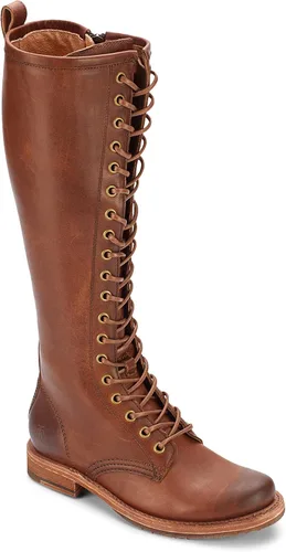 Miniatura 3 de Frye Veronica Botas de combate altas de 15 pulgadas para mujer hechas de cuero de grano completo con construcción Goodyear Welt, cordones de tela