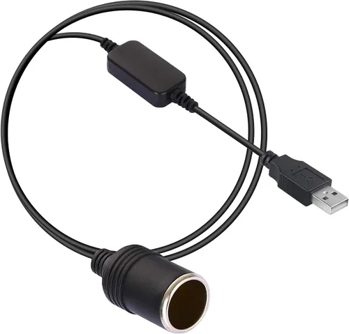 Miniatura 3 de Adaptador USB A macho a hembra de 12V para encendedor de cigarrillos de coche para GPS Dashcam y más - Negro (0.3M/1 pie)