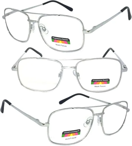 Miniatura 3 de Gafas de lectura progresivas con marco metálico rectangular con bisagras de resorte Multi 3 Focus (+1.00, dorado)